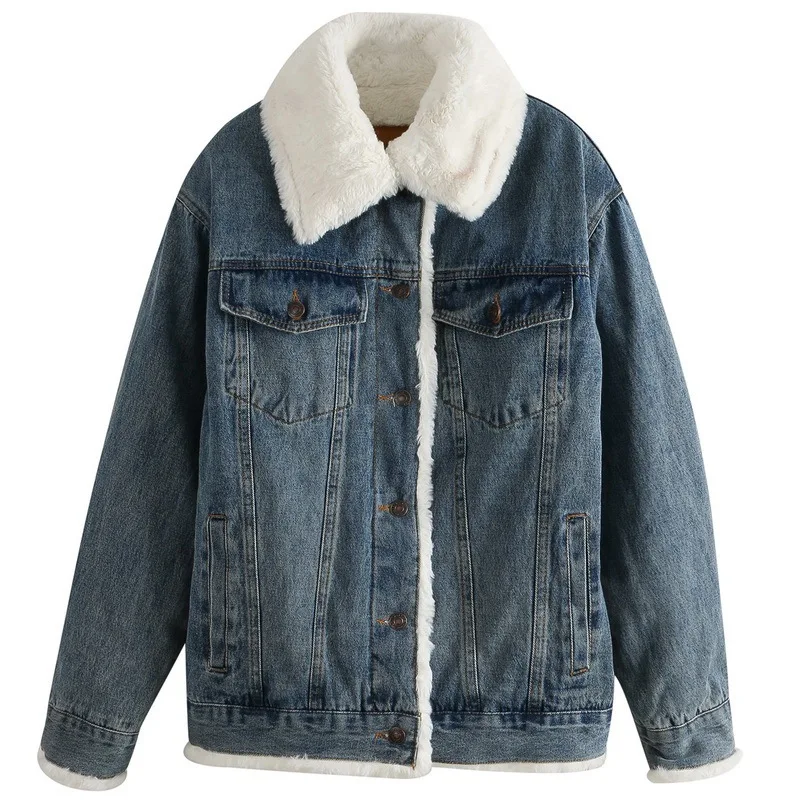 Jane Deiune 2021 Autumn Winter Women Thicken Lamb Wool Collar Demin Coat Lady Casual Loose Korean Fashion Jacket
Jane Deiune 2021 Autumn Winter Women Thicken Lamb Wool Collar Demin Coat Lady Casual Loose Korean Fashion Jacket
