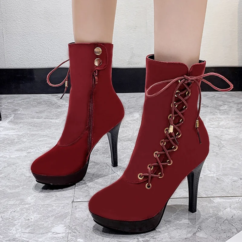 Size 35-43 New Punk Women Ankle Boots Zip Lace Up Pointe Toe High Heel Chelsea Pumps 11cm Wedding Party Shoes 
Size 35-43 New Punk Women Ankle Boots Zip Lace Up Pointe Toe High Heel Chelsea Pumps 11cm Wedding Party Shoes