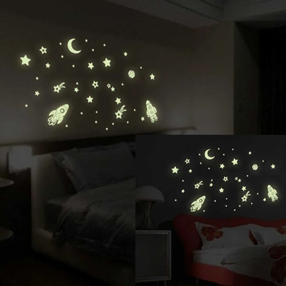 2 листа светящиеся в темноте наклейки на стену с планетами звездами лунами