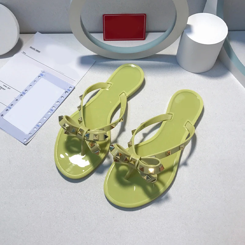 

Fashion Summer Flip Flops Woman Rivets Women Sandals Bow knot Flat Slippers Girls Studded Cool Beach Slides Jelly Shoes 35-41