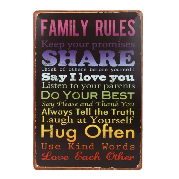 Metal Wall Sign Family Rules Keep Your Promises Tin Sign Poster Home Living Room Wall Decoration Retro Metal Plate 12*8 Inch
Metal Wall Sign Family Rules Keep Your Promises Tin Sign Poster Home Living Room Wall Decoration Retro Metal Plate 12*8 Inch