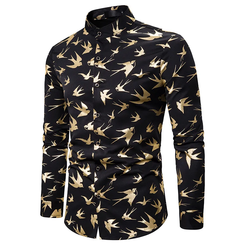 Gold Fly Bird Bronzing Print Shirt Men 2021 Brand Long Sleeve Mandarin Collar Mens Dress Shirts Business Casual Chemise Homme
Gold Fly Bird Bronzing Print Shirt Men 2021 Brand Long Sleeve Mandarin Collar Mens Dress Shirts Business Casual Chemise Homme