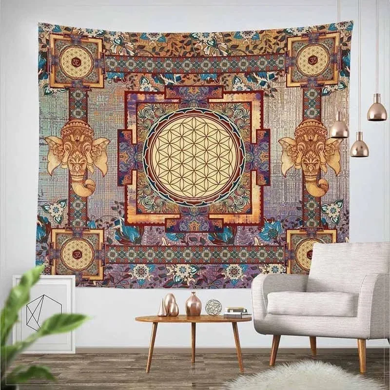 

Indian hippie Bohemian Psychedelic Golden Blue Peacock Mandala Wall hanging Bedding Tapestry Bedspread Table Cloths