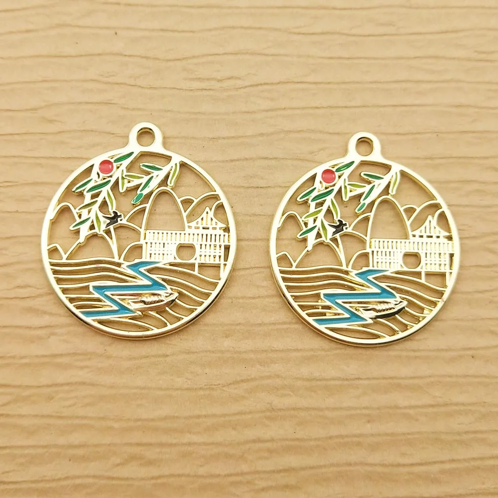 

10pcs 24x27mm enamel river flower charm for jewelry making crafting earring pendant bracelet charm necklace charms diy finding