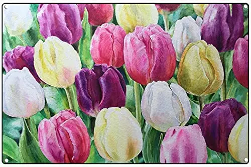 

Metal Sign Vintage Tulip Multicolor Watercolor Painting Cafe Family Farm Bar Bathroom Door Wall Decoration Art 8X12 Inches