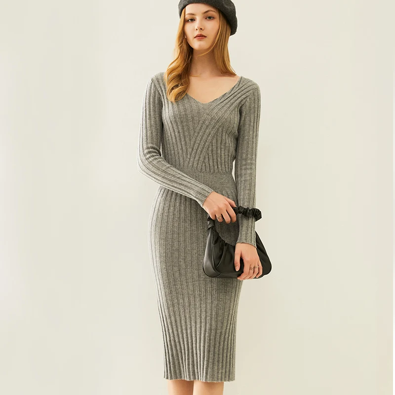 Women 100% Merino Wool Knitted Dresses Vneck Slim Style Longer 3Colors Standard Woolen Jumpers Female Dress Free Shipping
Women 100% Merino Wool Knitted Dresses Vneck Slim Style Longer 3Colors Standard Woolen Jumpers Female Dress Free Shipping