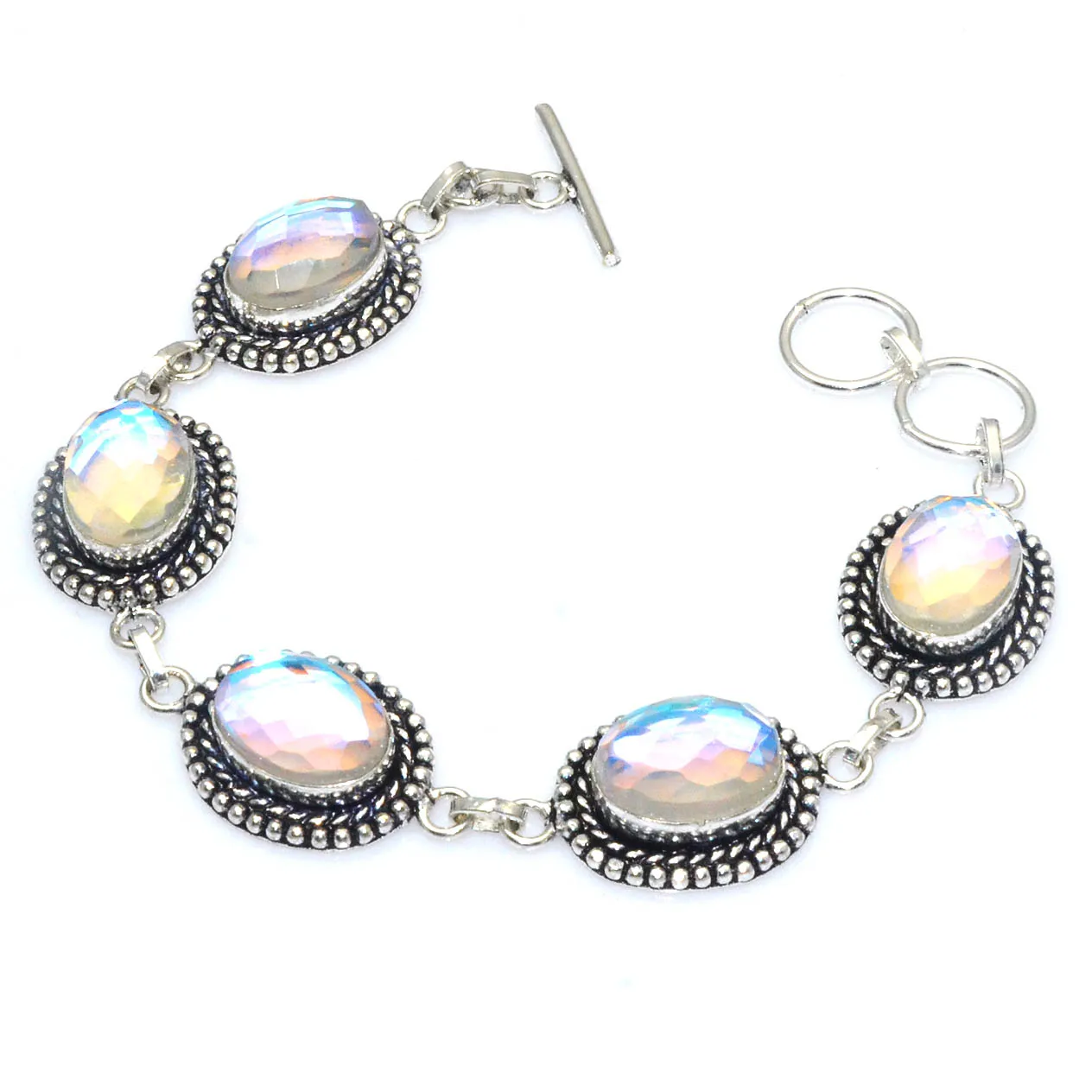 Genuine Rainbow Fire Topaz Bracelet Silver Overlay over Copper , 20.5 cm, B4181 
Genuine Rainbow Fire Topaz Bracelet Silver Overlay over Copper , 20.5 cm, B4181