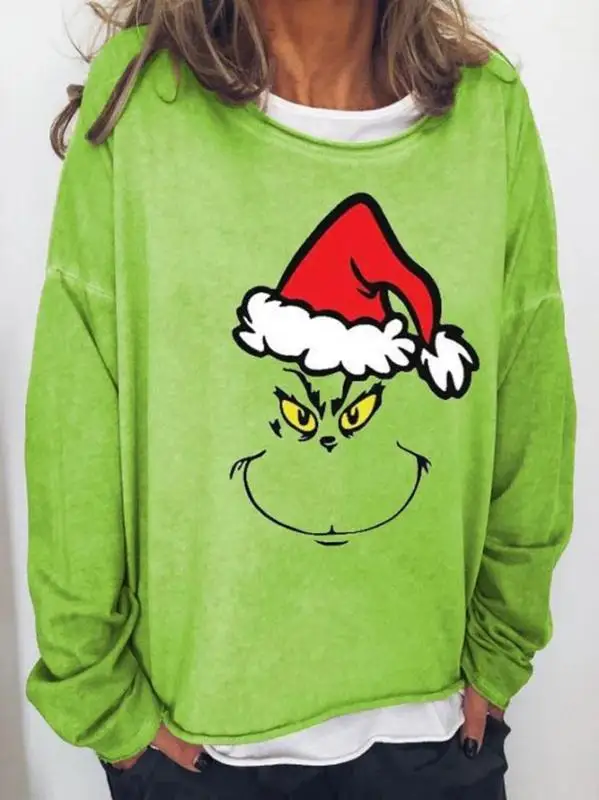 Christmas Grinch T-shirt Women's Autumn Harajuku Casual Long Sleeve Loose Cartoon Print Green Female Pullover Shirt Tees Tops
Christmas Grinch T-shirt Women's Autumn Harajuku Casual Long Sleeve Loose Cartoon Print Green Female Pullover Shirt Tees Tops