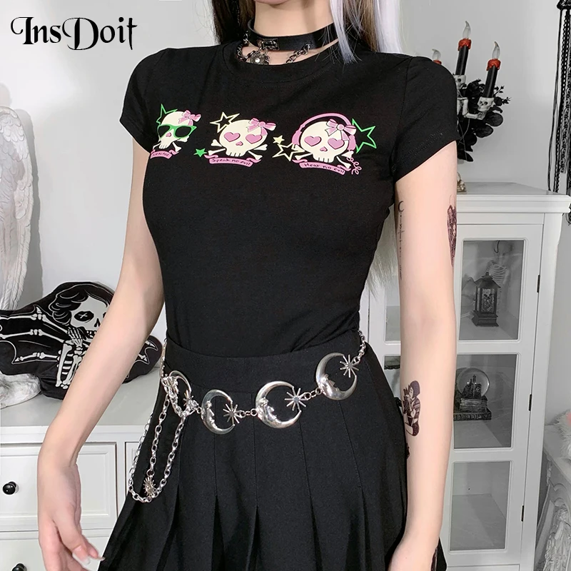 InsDoit Gothic Black Summer T Shirt Women Harajuku Short Sleeve O Neck Tees Skulls Print Streetwear Punk Grunge Aesthetic Tops
InsDoit Gothic Black Summer T Shirt Women Harajuku Short Sleeve O Neck Tees Skulls Print Streetwear Punk Grunge Aesthetic Tops