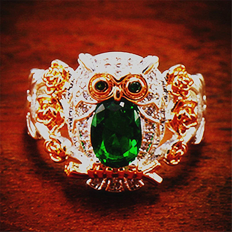 Женское кольцо с инкрустацией совы классическое ювелирное изделие цвета