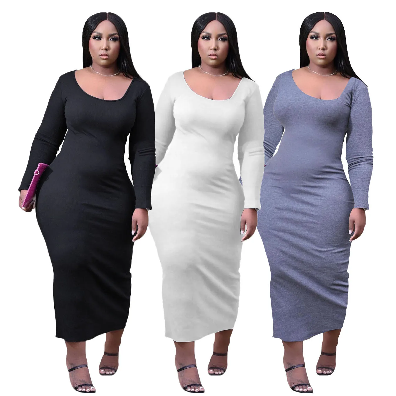 Black Plus Size Long Sleeve Maxi Dress Women Round Neck Bodycon Skirt Fashion Autumn Clothing Female Outfit Casual Street Wear 
Black Plus Size Long Sleeve Maxi Dress Women Round Neck Bodycon Skirt Fashion Autumn Clothing Female Outfit Casual Street Wear