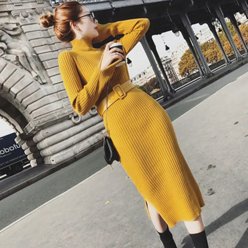 Autumn Winter New Womens Knitting Skinny Pencil Dress Elegant High Collar Long Sleeve Simple Casual Vintage Dress
Autumn Winter New Womens Knitting Skinny Pencil Dress Elegant High Collar Long Sleeve Simple Casual Vintage Dress