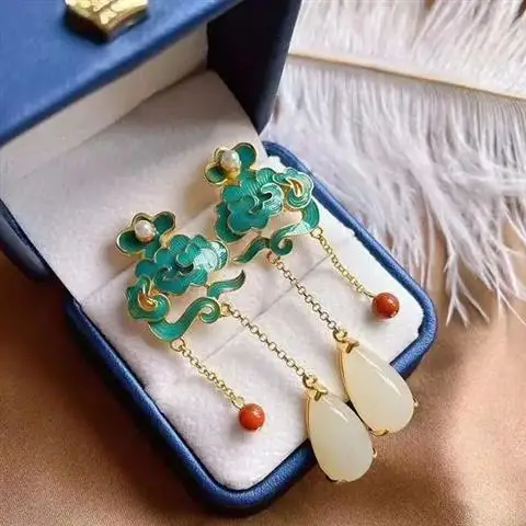 Ancient Style Hetian Jade Earrings Earrings Han Clothing Long Classical Palace Style Ethnic Style Burning Blue Jade Earrings Ele
Ancient Style Hetian Jade Earrings Earrings Han Clothing Long Classical Palace Style Ethnic Style Burning Blue Jade Earrings Ele