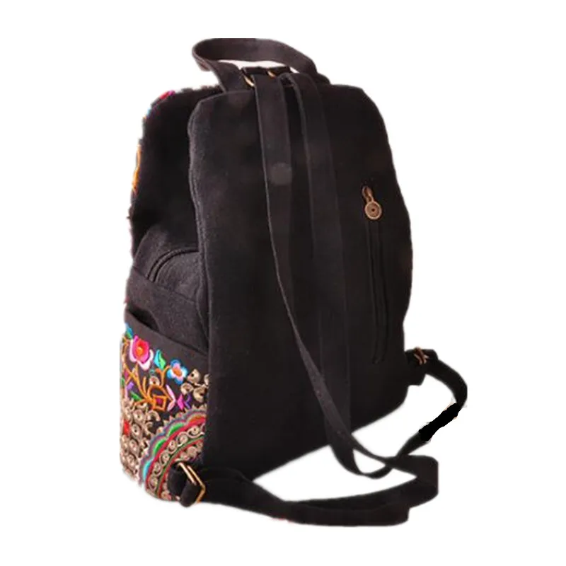 Этнический рюкзак для женщин школьный ранец с цветочной вышивкой на плечо