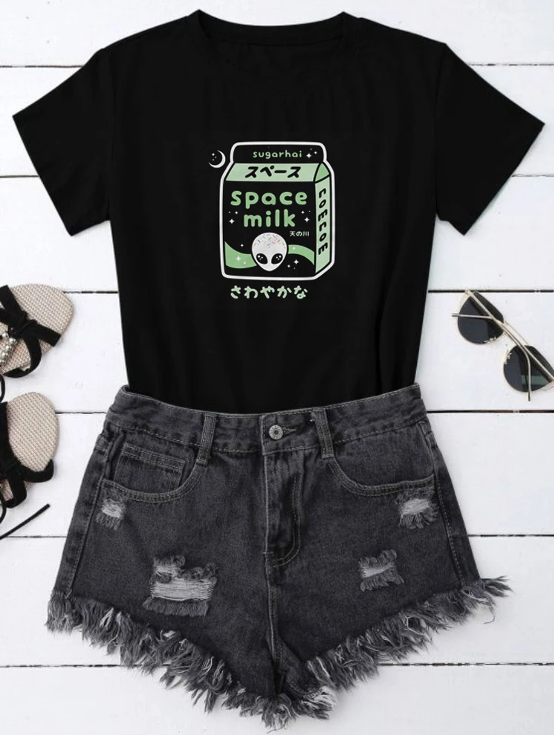 Alien Space Milk женские футболки унисекс Эстетическая Harajuku графическая футболка
