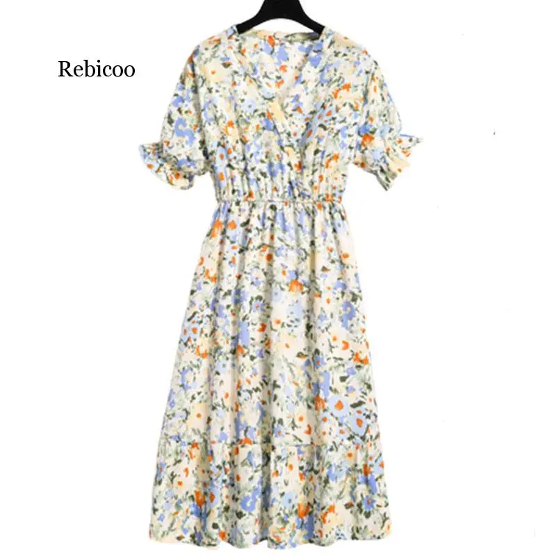 Chiffon Spring Summer Dress Women Sexy Elastic Waist V-neck Splice Pullover Print Floral Sweet Slim Vestidos Femme Clothing 2020
Chiffon Spring Summer Dress Women Sexy Elastic Waist V-neck Splice Pullover Print Floral Sweet Slim Vestidos Femme Clothing 2020