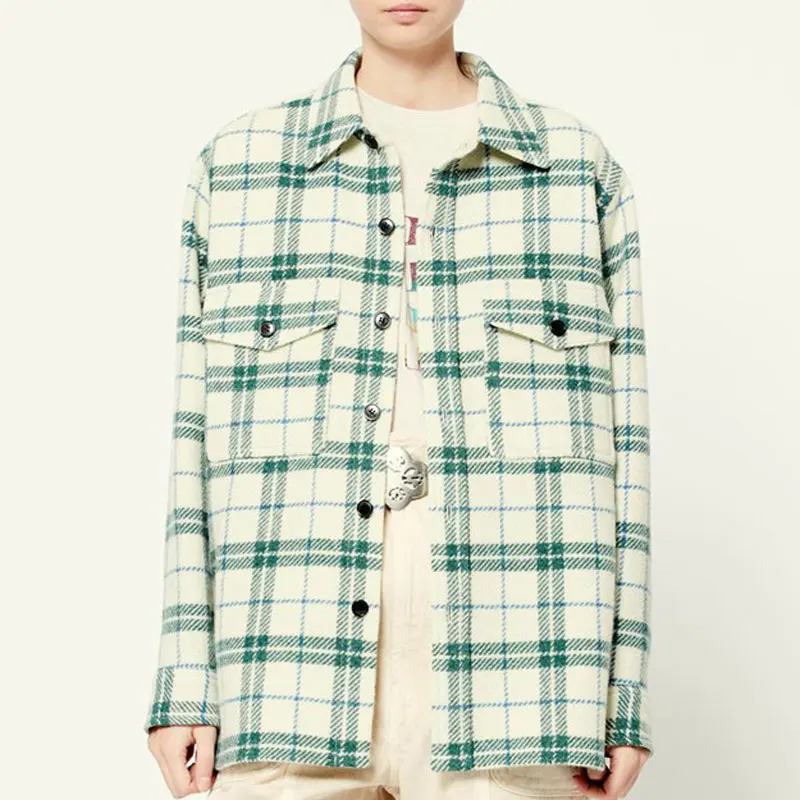 Simple casual Women Woolen Plaid Coat 2021 Autumn Winter new Turn-down Collar Single Breasted Long Sleeve Loose Ladies Jacket
Simple casual Women Woolen Plaid Coat 2021 Autumn Winter new Turn-down Collar Single Breasted Long Sleeve Loose Ladies Jacket