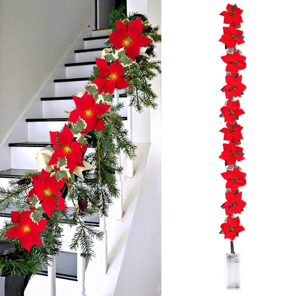 2m LED Lights Pre Lit Garland Poinsettia Christmas Decoration Red Gold Christmas Navidad Noel Red Flowers Christmas Decoration
2m LED Lights Pre Lit Garland Poinsettia Christmas Decoration Red Gold Christmas Navidad Noel Red Flowers Christmas Decoration