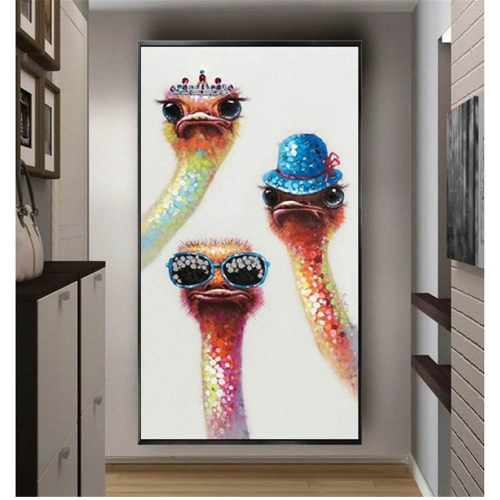 

Abstract home decoration painting modern children's room wall art hand-painted oil painting cartoon ostrich canvas painting art