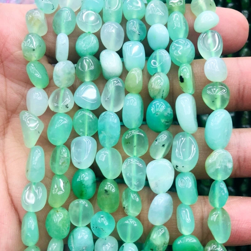 Оптовая продажа 2 струны натуральный Chrysoprase Самородок свисающие камни россыпью