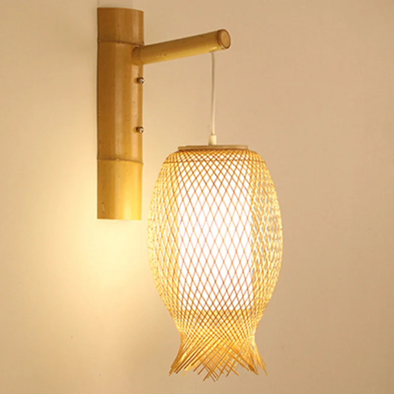 Бамбуковый Плетеный ротанговый фонарь настенный светильник деревенский