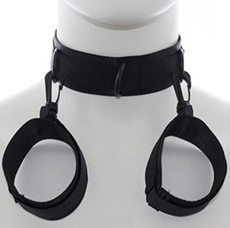 

Fetish Neck Collar to Hand Restraint Wrist cuffs Slave 3 RING LEASH Harness Bondage Adult fetish Sex Game Toys for women Couples