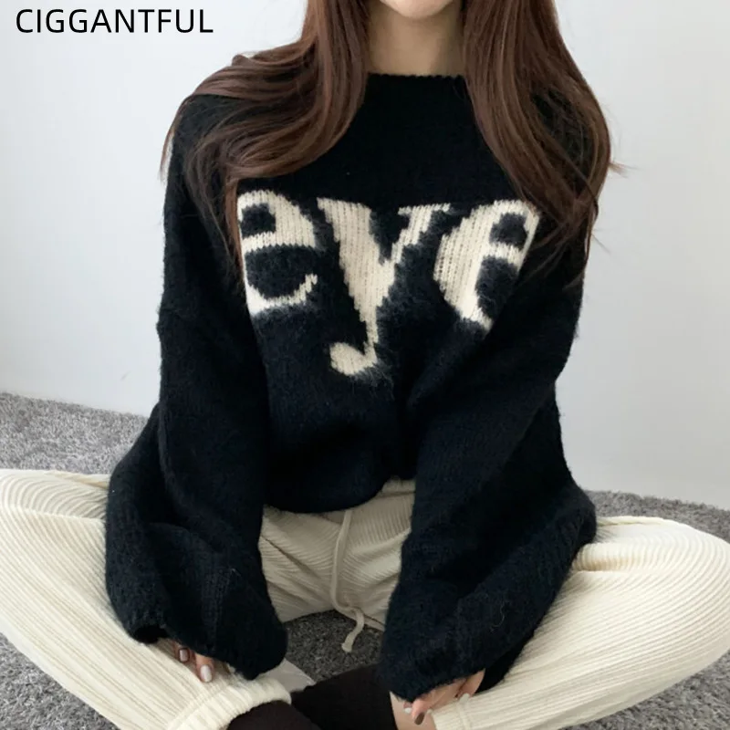 Осенний Ретро пуловер с круглым вырезом и буквенным принтом, популярный цвет, свободный мохер, пуловер с длинными рукавами, вязаный свитер, ... 
Осенний Ретро пуловер с круглым вырезом и буквенным принтом, популярный цвет, свободный мохер, пуловер с длинными рукавами, вязаный свитер, ...