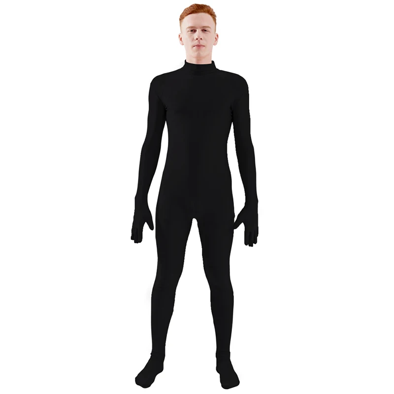 

Ensnovo Men Nylon Spandex Suit Turtleneck Black Unitard One Piece Full Body Custom Skin Tight No Head Unisex Cosplay Costumes