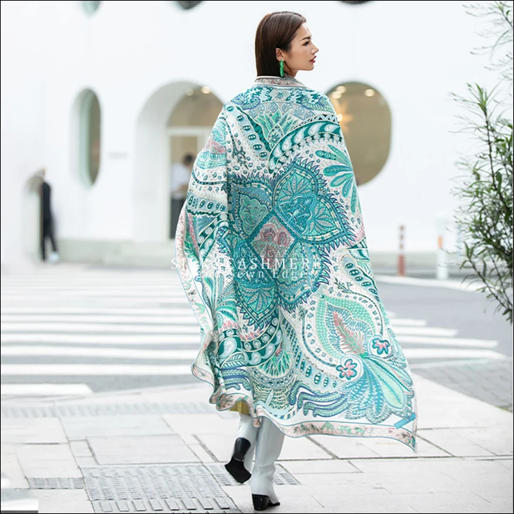 

luxury Silk Cashmere Shawl 140 Scarfs For Women Square Designer Pashmina Shawls And Wraps Warm Stole Cape Blanket Poncho 140cm