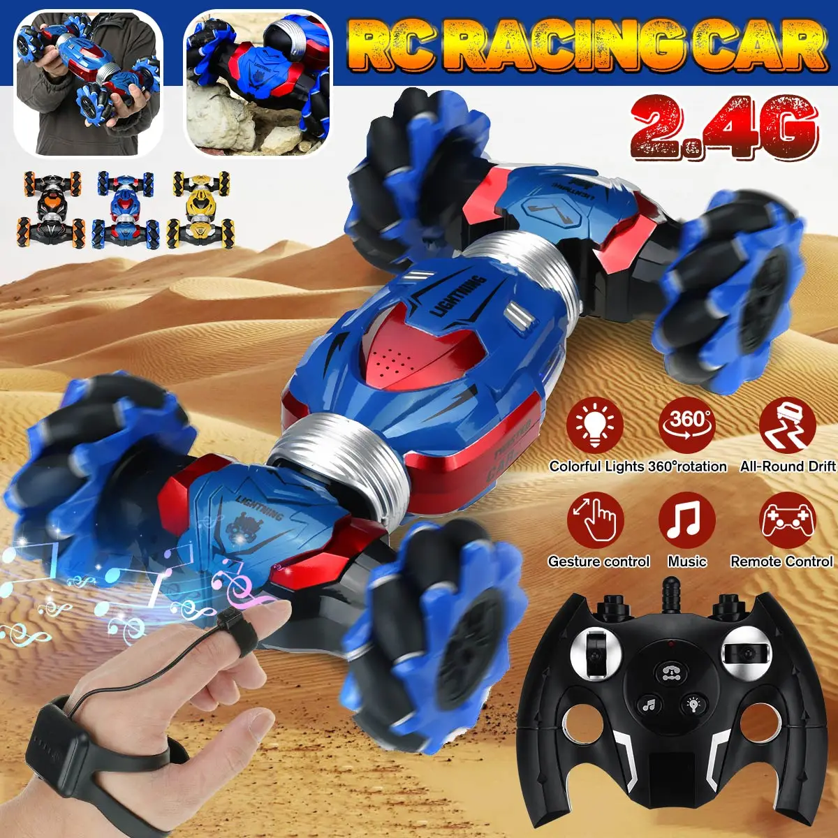 RC Car 4WD Radio Control Stunt Car Gesture Induction Twisting Off-Road Vehicle Drift RC Toys With Light & Music
RC Car 4WD Radio Control Stunt Car Gesture Induction Twisting Off-Road Vehicle Drift RC Toys With Light & Music