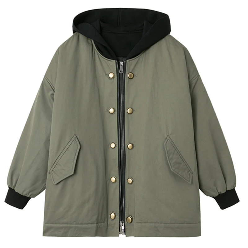 Two Spliced Fake Hooded Cotton-padded Coat Long Sleeve Loose Fit Women Parkas Fashion Tide New Autumn Winter 2021 1DD1730
Two Spliced Fake Hooded Cotton-padded Coat Long Sleeve Loose Fit Women Parkas Fashion Tide New Autumn Winter 2021 1DD1730