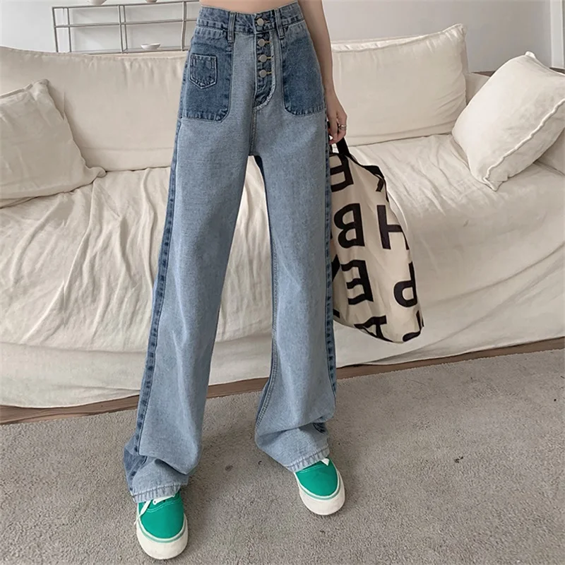 Korean Fashion Vintage Color Contrast Splicing Trousers High Waist Breasted Design Jeans Loose Denim Straight Wide Leg Pants
Korean Fashion Vintage Color Contrast Splicing Trousers High Waist Breasted Design Jeans Loose Denim Straight Wide Leg Pants