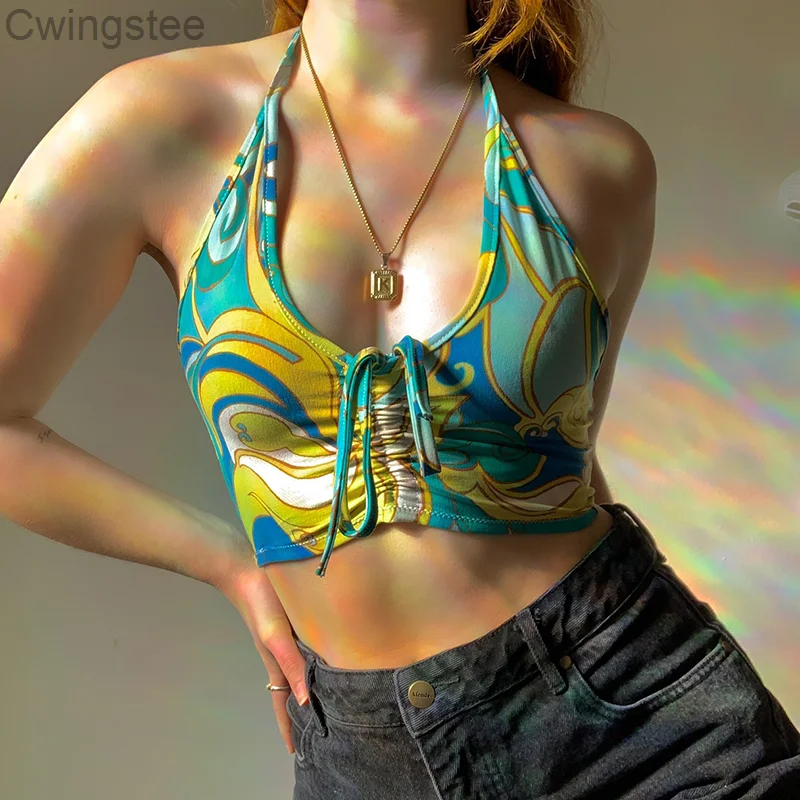 2021 New Printed Backless Sexy Halter Crop Top Women Ruched V Neck Sleeveless Tanks Camis Top Lace Up Fashion Camisole
2021 New Printed Backless Sexy Halter Crop Top Women Ruched V Neck Sleeveless Tanks Camis Top Lace Up Fashion Camisole