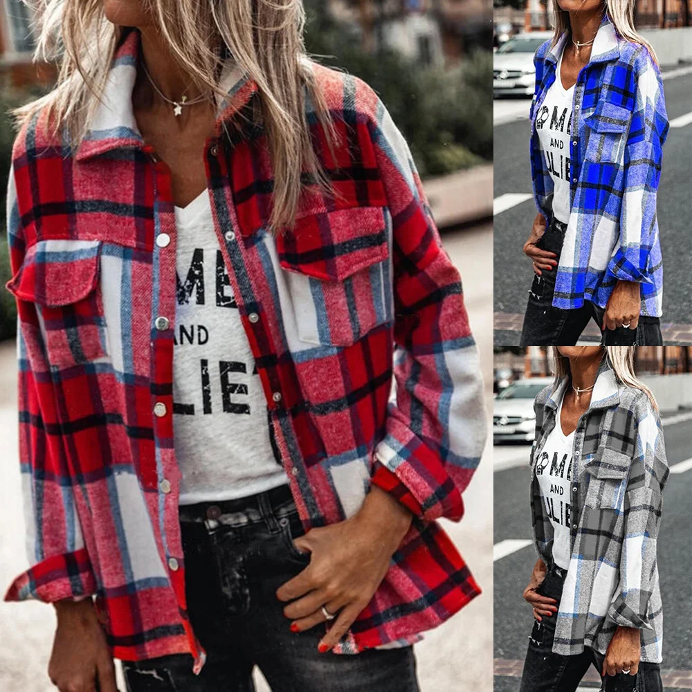 Women's Clothes Autumn Winter Long-sleeved Plaid Jacket Shirt Jacket Women Fashion Lapel Single Breasted Cardigan Jackets Coat
Women's Clothes Autumn Winter Long-sleeved Plaid Jacket Shirt Jacket Women Fashion Lapel Single Breasted Cardigan Jackets Coat