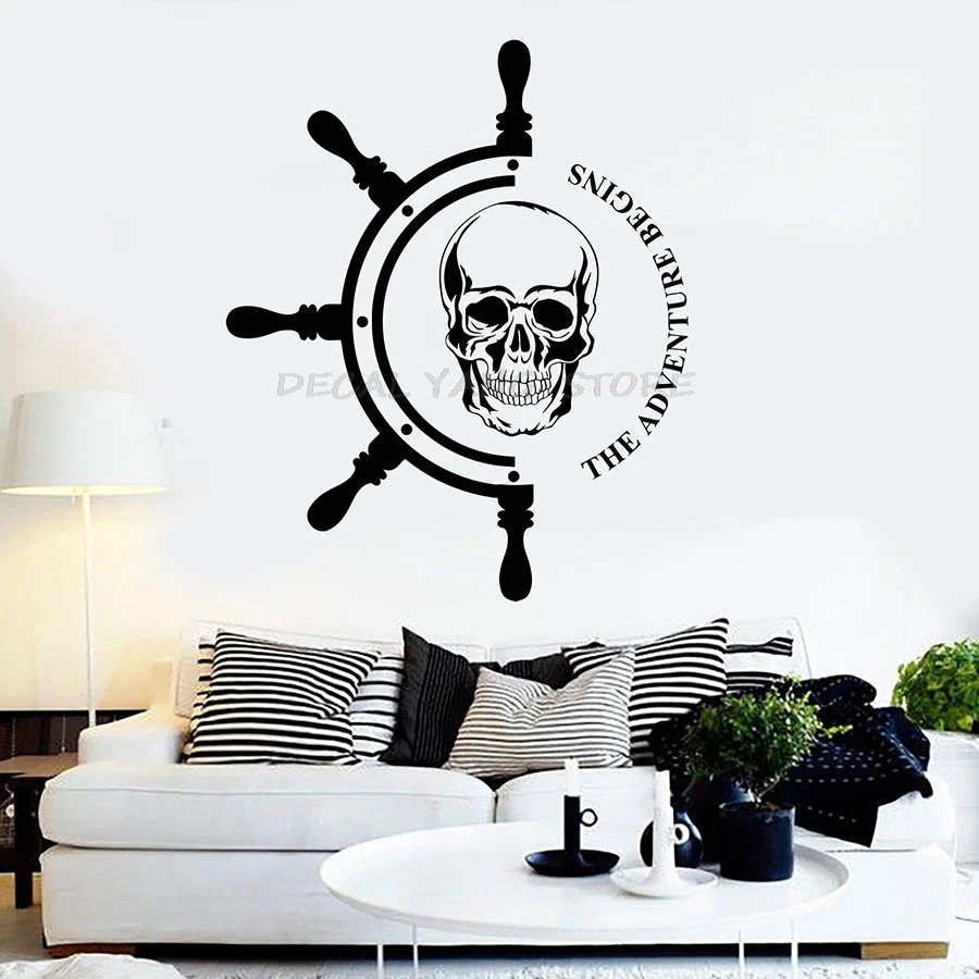 Skull Wall Decal The Adventure Begins Ship Steering Wheel Nautical Pirates Vinyl Sticker Art Sailor Mural For Teen Bedroom 1499
Skull Wall Decal The Adventure Begins Ship Steering Wheel Nautical Pirates Vinyl Sticker Art Sailor Mural For Teen Bedroom 1499