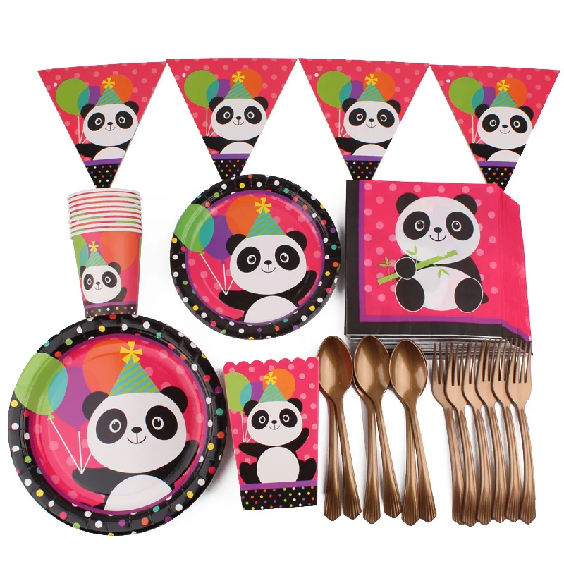 

Cartoon Panda Theme Birthday Party Decorations Kids Disposable Tableware Set Plate Napkins Cup Baby Shower Party Supplies