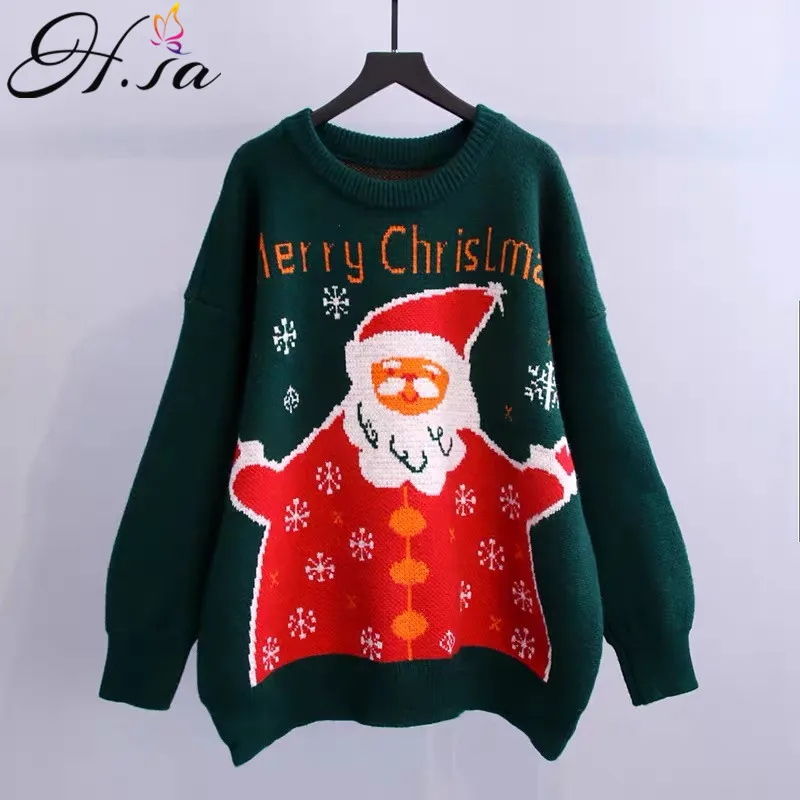 Женские свитера H.SA осенне-зимние милые зеленого цвета из Джерси Pull Femme Hiver |