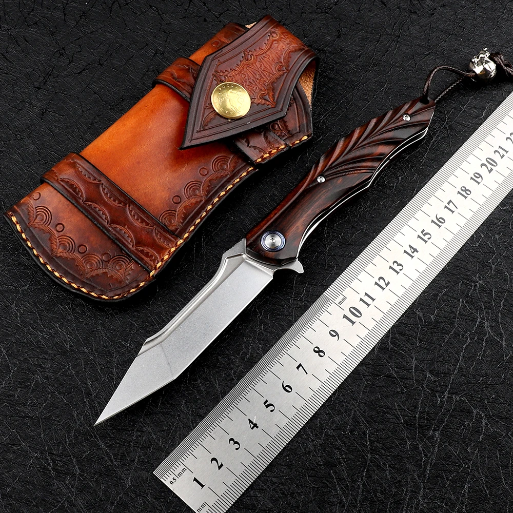 

High hardness M390 steel blade wooden handle sharp outdoor camping survival tactics hunting self-defense EDC tool folding knife