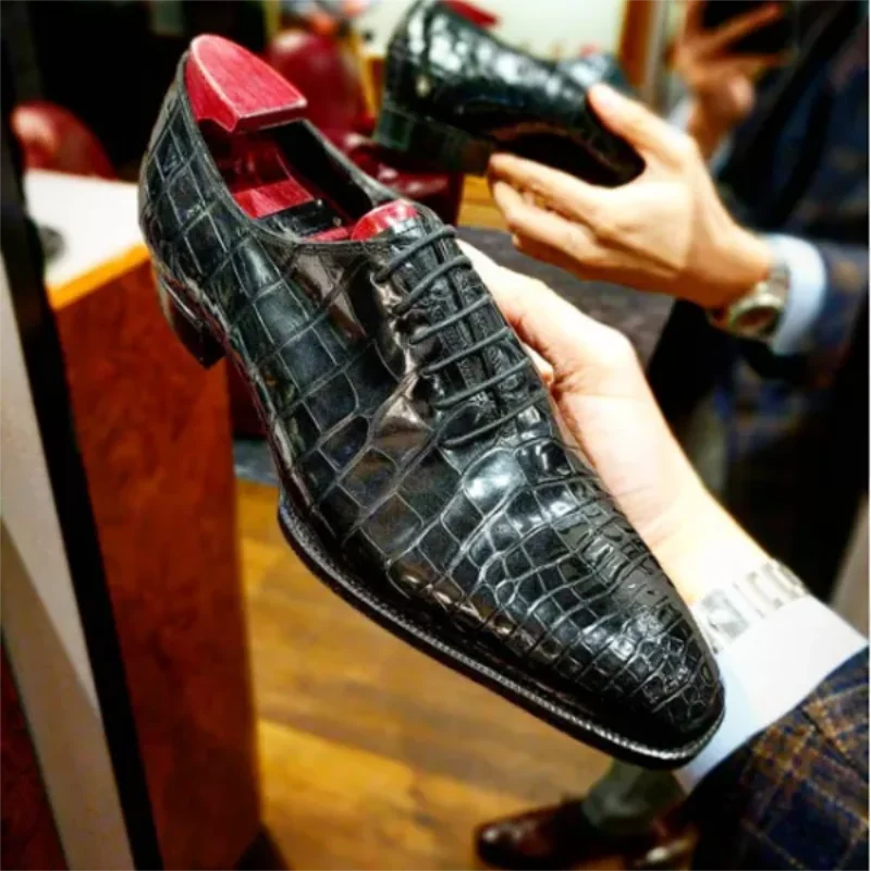 Men's Handmade PU Crocodile Pattern Lace-up Pointed Toe Low-heel Business Casual Shoes Classic Daily Wear Show Shoes HM033
Men's Handmade PU Crocodile Pattern Lace-up Pointed Toe Low-heel Business Casual Shoes Classic Daily Wear Show Shoes HM033