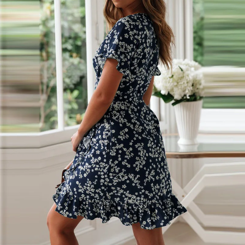 Women Dresses Summer 2020 Sexy V Neck Floral Print Boho Beach Dress Ruffle Short Sleeve A Line Mini Dress Wrap Sundress Robe
Women Dresses Summer 2020 Sexy V Neck Floral Print Boho Beach Dress Ruffle Short Sleeve A Line Mini Dress Wrap Sundress Robe