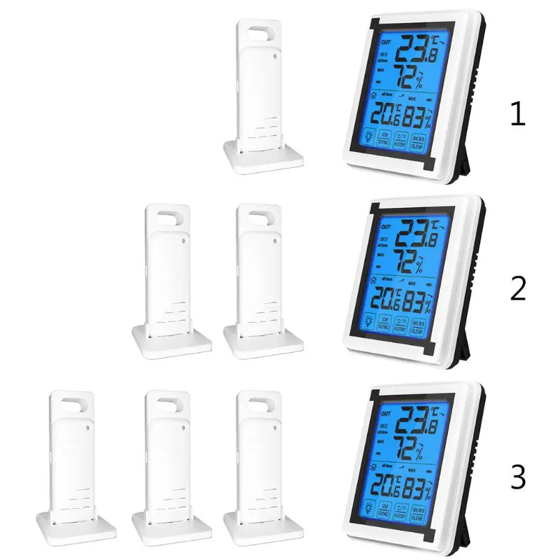 

Touch screen Wireless Weather Station ℃/℉ Thermometer Hygrometer with 3 Forecast Sensor Temperature Humidity Monitor