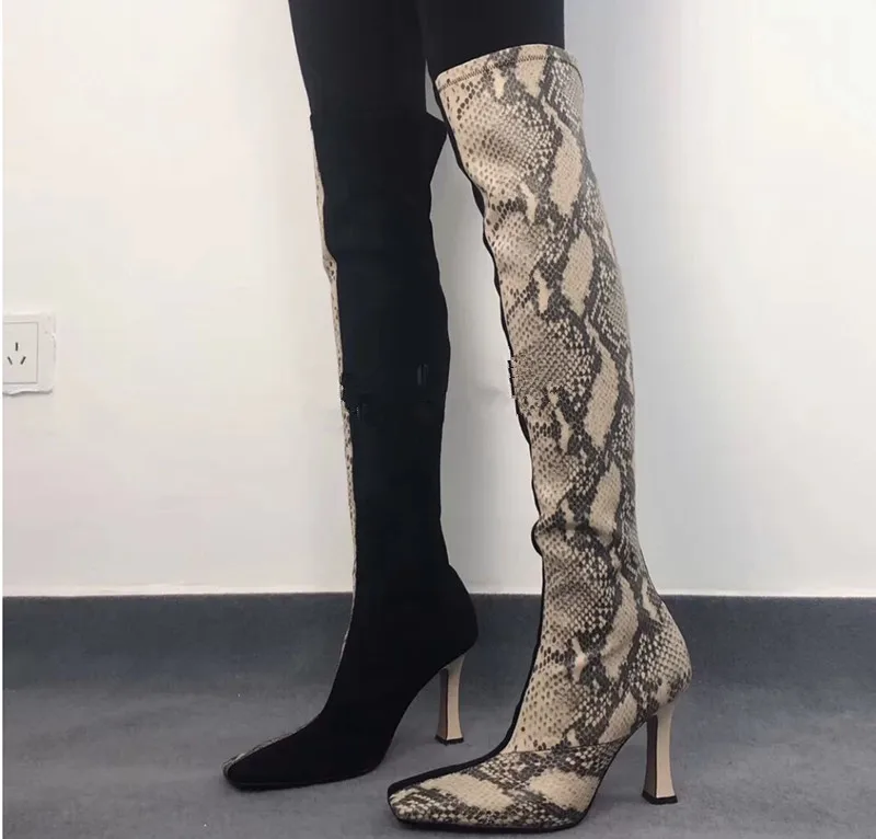 Sexy Women's Knee High Boots Square Toe Patchwork High Heels Shoes Snake Pattern Black Mixed Color N12
Sexy Women's Knee High Boots Square Toe Patchwork High Heels Shoes Snake Pattern Black Mixed Color N12