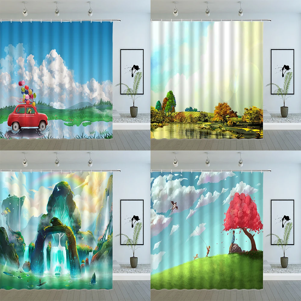 Cartoon Scenery Shower Curtains Hand Painted Water Color Spring Autumn Landscape Pattern Bathroom Decor Polyester Hanging Cloth
Cartoon Scenery Shower Curtains Hand Painted Water Color Spring Autumn Landscape Pattern Bathroom Decor Polyester Hanging Cloth