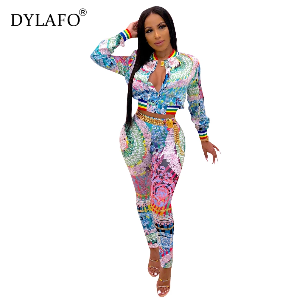 2019 New Autumn Winter Women Long Sleeve Print Jackets Pants Suit two piece set Casual Sporting Tracksuit Outfit Sweatsuit |