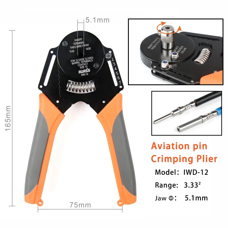 IWD-12 Suitable for Dechi connector 4-point crimping machine machining terminal Lathe parts male female pin 12# crimping pliers
IWD-12 Suitable for Dechi connector 4-point crimping machine machining terminal Lathe parts male female pin 12# crimping pliers