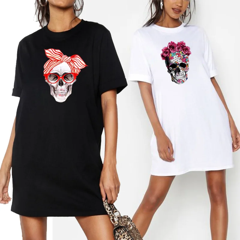 Women Mini Dress Skull Print Fashion Summer Short Sleeve Plus Size Dresses Loose Casual Black White Simple Party Club Vestidos
Women Mini Dress Skull Print Fashion Summer Short Sleeve Plus Size Dresses Loose Casual Black White Simple Party Club Vestidos