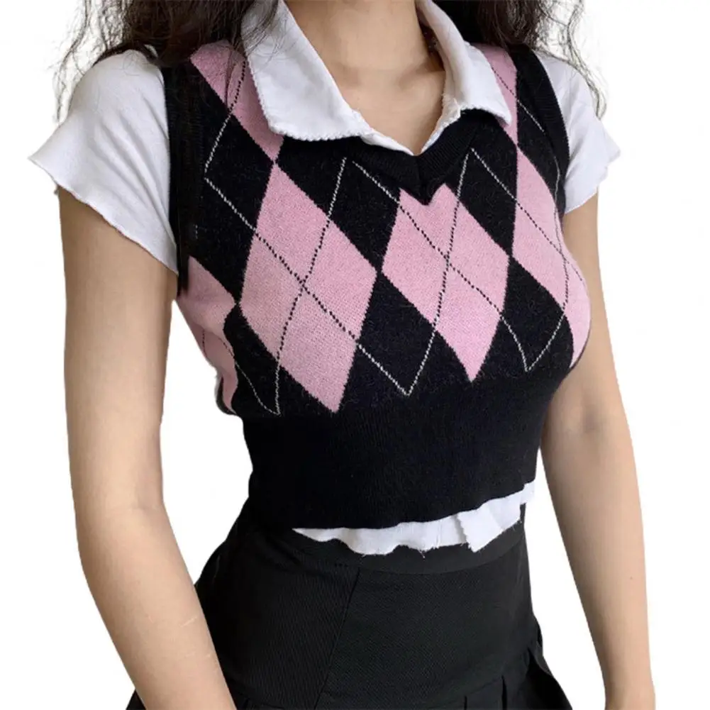 Dropshipping!! College Style Women Sweater Vest Diamond Check V-neck Sleeveless Contrast Color Knitted Pullover
Dropshipping!! College Style Women Sweater Vest Diamond Check V-neck Sleeveless Contrast Color Knitted Pullover