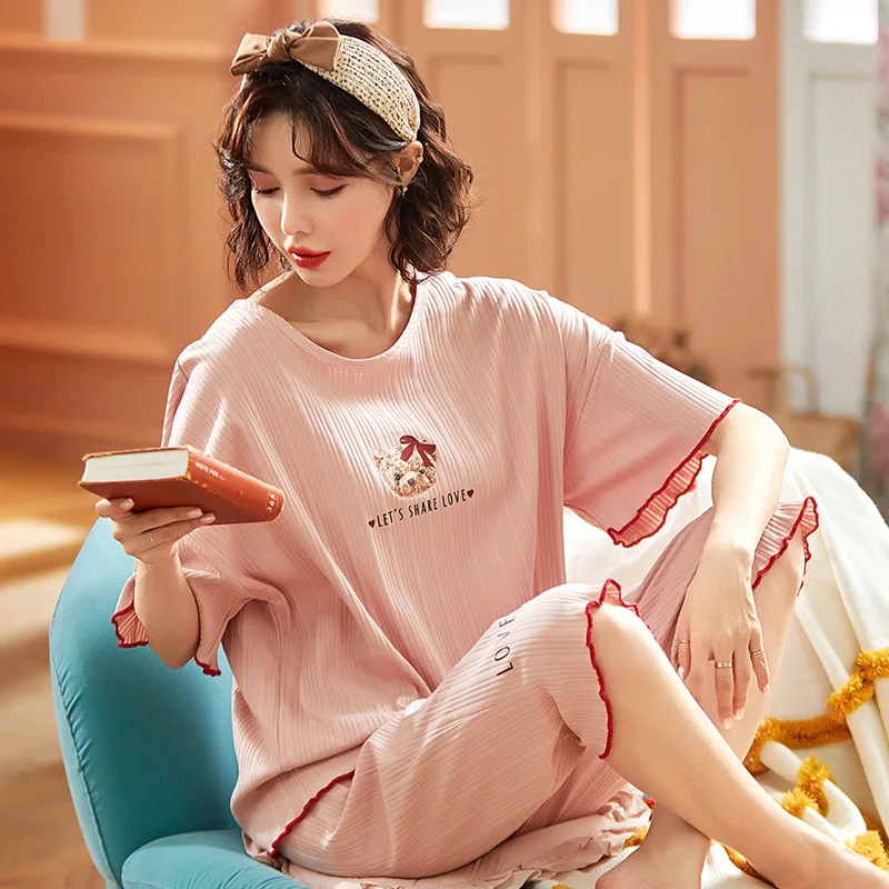 Summer Pajamas Women's Short-sleeved Spring And Summer New Cartoon Cute Korean Version Of Japanese Home Service Cotton Suit 
Summer Pajamas Women's Short-sleeved Spring And Summer New Cartoon Cute Korean Version Of Japanese Home Service Cotton Suit
