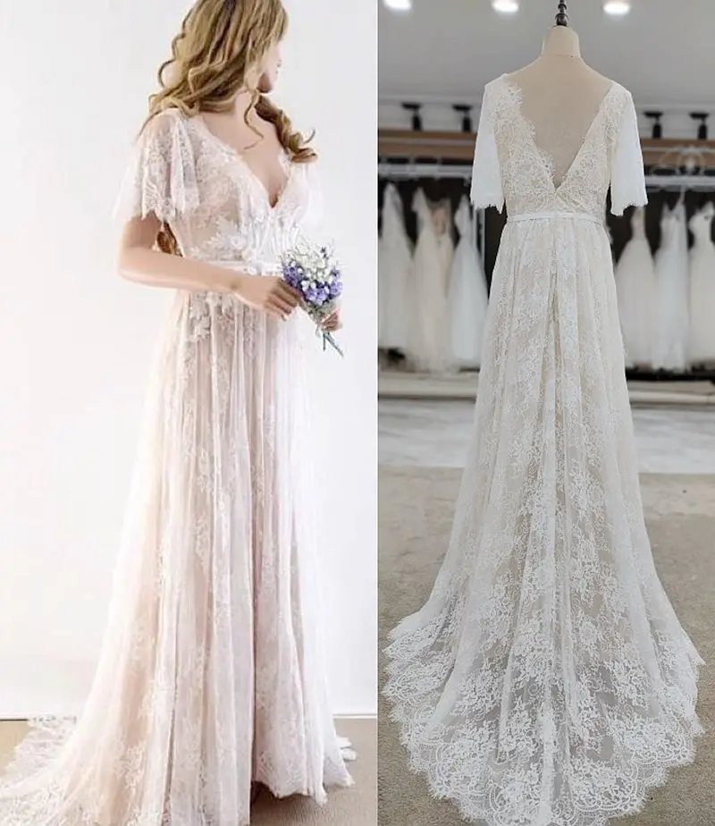 FANWEIMEI#6216 Lace V-Neck nude lining Backless Boho bohemian Beach Wedding Dress Bridal Wedding Dresses
FANWEIMEI#6216 Lace V-Neck nude lining Backless Boho bohemian Beach Wedding Dress Bridal Wedding Dresses