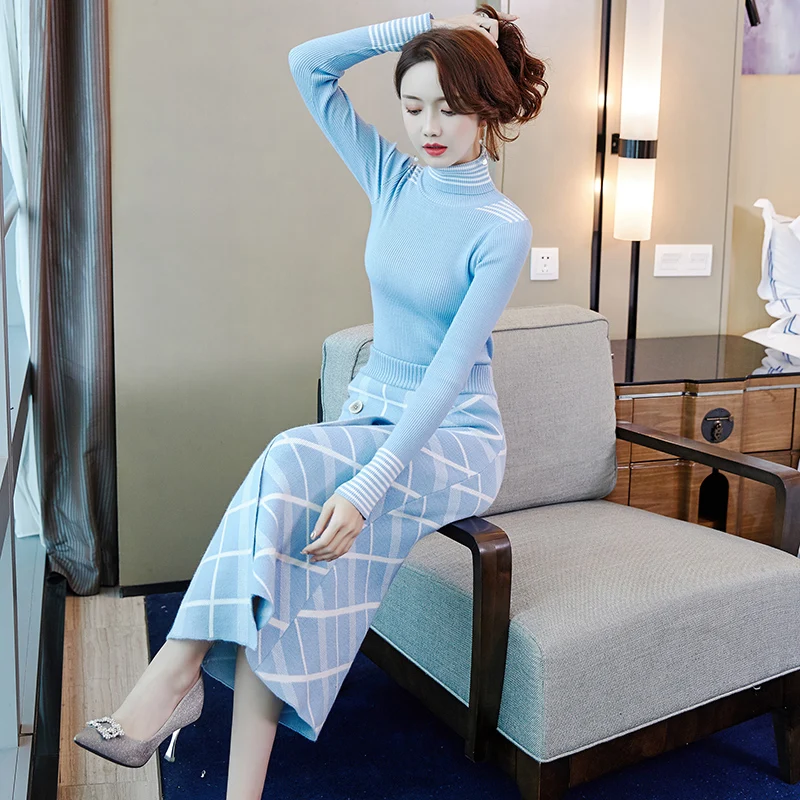 Brand Designer Women Sweater Skirt 2 Piece Set 2020 Autumn Winter High Neck Knitted Top+ Plaid Lady Skirt Suit Set
Brand Designer Women Sweater Skirt 2 Piece Set 2020 Autumn Winter High Neck Knitted Top+ Plaid Lady Skirt Suit Set
